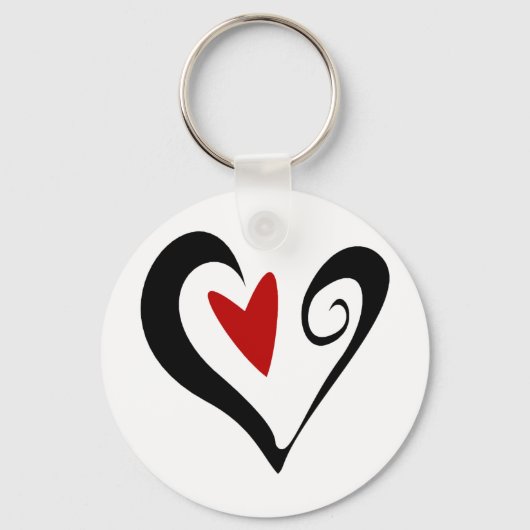 Rood en zwart Abstract Hart Modern Romantisch Sleutelhanger (Achterkant)