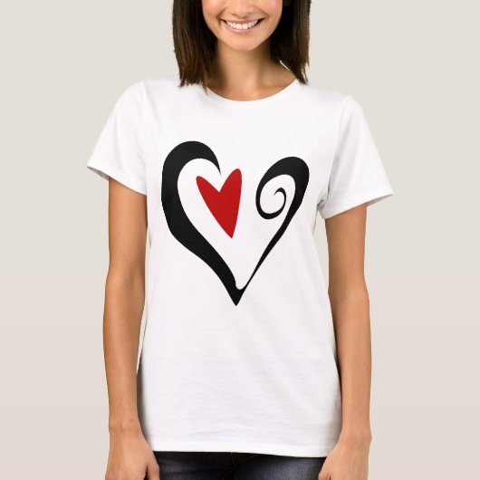 Rood en zwart Abstract Hart Modern Romantisch T-shirt (Voorkant)