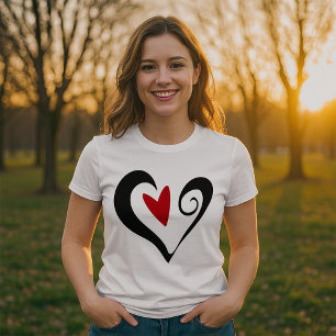 Rood en zwart Abstract Hart Modern Romantisch T-shirt