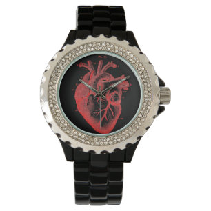 Rood en zwart anatomisch hart Elegant polt Watch Horloge