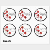 Rood en Zwart Anemone Bloem Bruiloft Ronde Sticker (Vel)