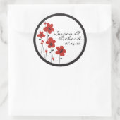 Rood en Zwart Anemone Bloem Bruiloft Ronde Sticker (Tas)