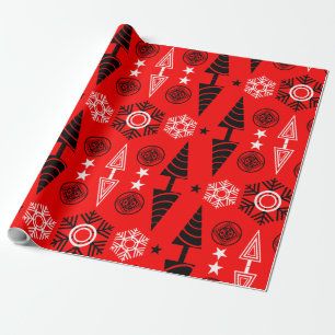 Rood en zwart Art Nouveau Kerstmis Cadeaupapier