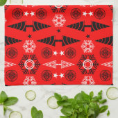 Rood en zwart Art Nouveau Kerstmis Theedoek (Gevouwen)