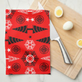 Rood en zwart Art Nouveau Kerstmis Theedoek (Quarter Fold)