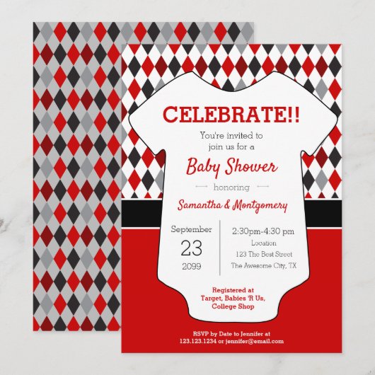 Rood en zwart Baby shower Kaart (Voorkant / Achterkant)