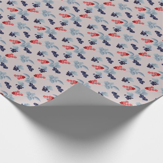 Rood en zwart, blauwe bladeren op roze cadeaupapier (Hoek)