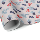 Rood en zwart, blauwe bladeren op roze cadeaupapier (Rol Hoek)