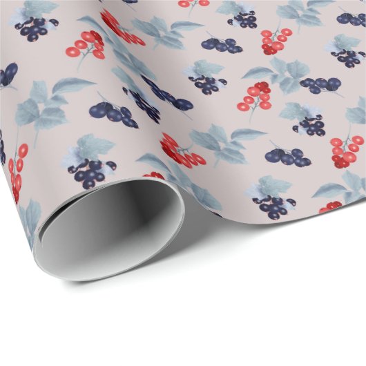 Rood en zwart, blauwe bladeren op roze cadeaupapier (Rol Hoek)