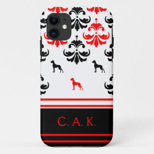 Rood en zwart bloemmotief Great Dane motief iPhone 11 Hoesje