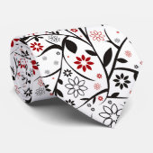 Rood en zwart bloemmotief  stropdas (Opgerold)