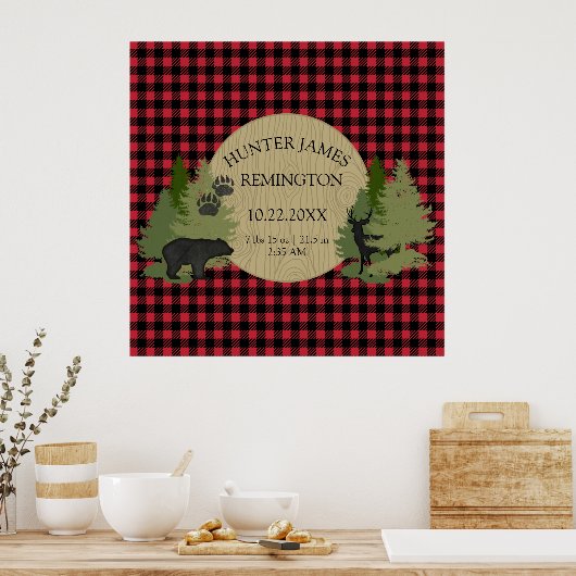 Rood en zwart Buffalo geruite babyjongen nursery Poster (Keuken)