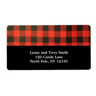 Rood en zwart Buffalo geruite label