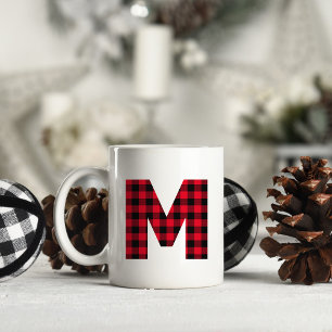 Rood en Zwart Buffalo Plaid Krachtige Letter M Mon Koffiemok