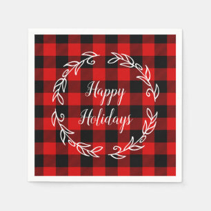 Rood en Zwart Buffalo Plaid Prettig Kerstfeest Servet