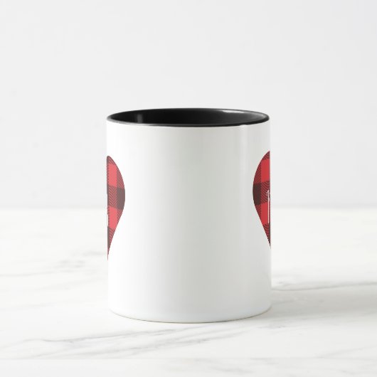 Rood en zwart Buffalo Plakt/Check Monogram Hart Mok (Midden)