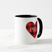 Rood en zwart Buffalo Plakt/Check Monogram Hart Mok (Voorkant rechts)