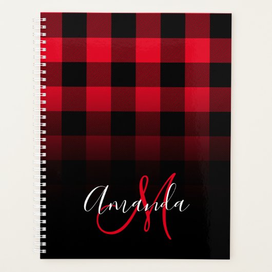 Rood en zwart Buffalo Pset Ombre Monogram Planner (Voorkant)