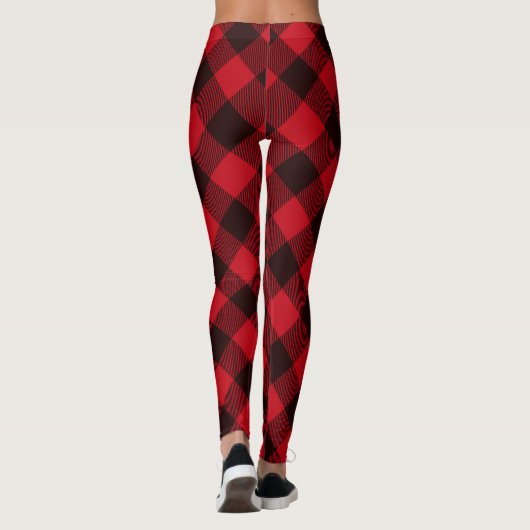 Rood en Zwart Buffel Check geruite Winter Patroon Leggings (Achterkant)
