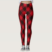 Rood en Zwart Buffel Check geruite Winter Patroon Leggings (Voorkant)