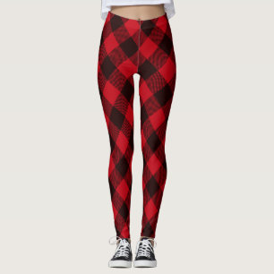 Rood en Zwart Buffel Check geruite Winter Patroon Leggings