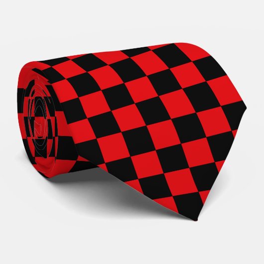 Rood en Zwart Checkerboard Stropdas (Opgerold)