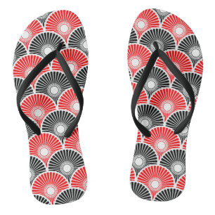 Rood en zwart Chinees halfronde golfpatroon Teenslippers