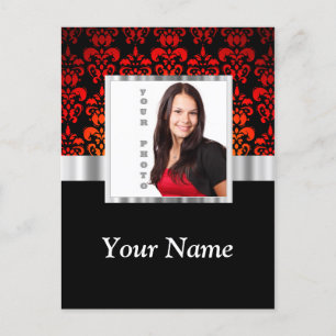 Rood en zwart damask fotosjabloon briefkaart
