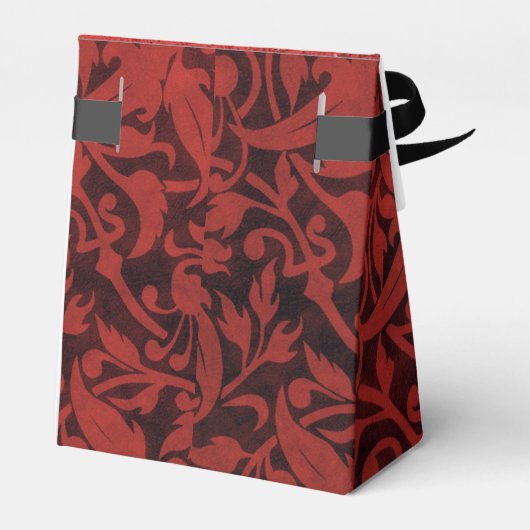 Rood en zwart Damask Patroon Monogram voor Doos Bedankdoosjes (Achterkant)