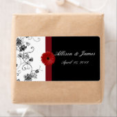 Rood en zwart Damask Red Gerbera DaisyWine Label (Insitu)