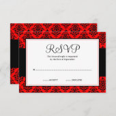 Rood en zwart Damask RSVP Response Kaart (Voorkant / Achterkant)
