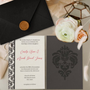  rood en zwart damast bruiloft kaart