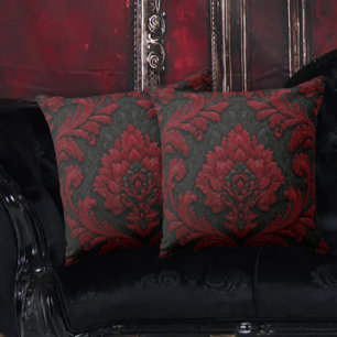 Rood en zwart damast patroon kussen
