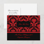 Rood en zwart Damast Save The Date Aankondigingskaart (Voorkant / Achterkant)
