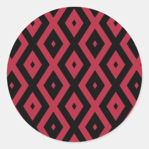 Rood- en zwart diamantpatroon ronde sticker