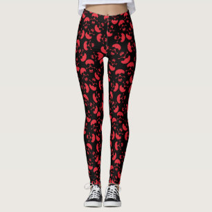 Rood en zwart, donker, esthetisch schedel Patroon Leggings