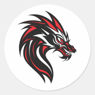 Rood en zwart Dragon Head Portret Ronde Sticker