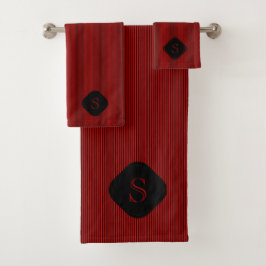 Rood en zwart fijne verticale strepen monogram bad handdoek
