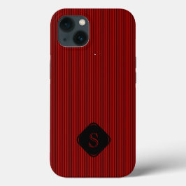 Rood en zwart fijne verticale strepen monogram iPhone 13 hoesje