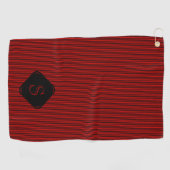Rood en zwart fijne verticale strepen monogram golfhanddoek (Horizontaal)