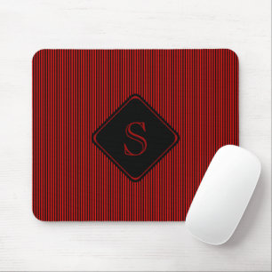 Rood en zwart fijne verticale strepen monogram muismat