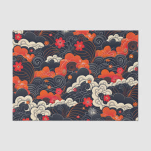 Rood en zwart Floral Oriental Tissuepapier