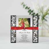 Rood en zwart foto Afstuderen aankondiging (Staand voorkant)