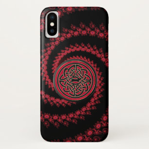 Rood en zwart fractal met Keltische knoop iPhone X Hoesje