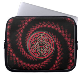 Rood en zwart fractal met Keltische knoop Laptop Sleeve