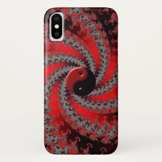 Rood en zwart Fractal Yin-Yang iPhone Case (Achterkant)