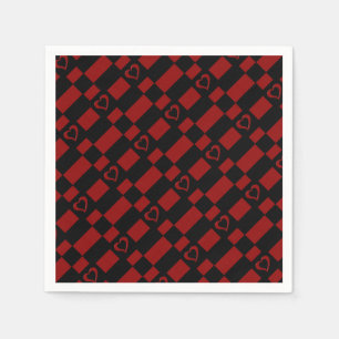 Rood- en zwart-gecheckt hartpatroon Napkins Servetten