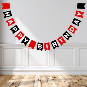 Rood en Zwart Gelukkige Verjaardag Vlaggetjes