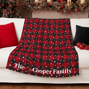 Rood en zwart geruit met sterren gepersonaliseerd fleece deken