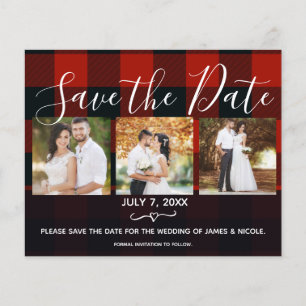 Rood en zwart geruit Save the Date foto kaartje